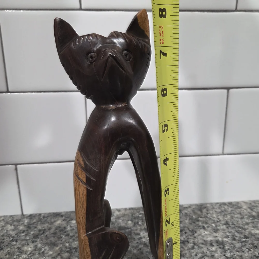 Wooden Carved Cat Figurine - Dark Brown - Picture 6 of 10